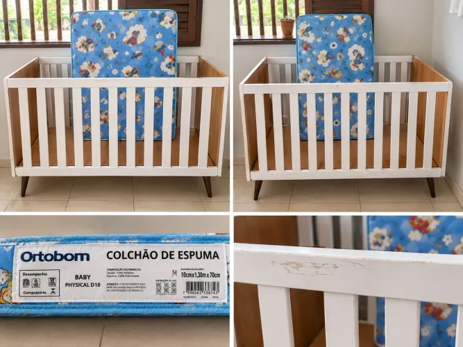 Berço Infantil Branco + Colchão Ortobom Baby D18 70x130