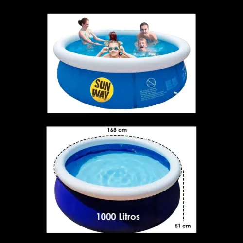 Vendo piscina inflável de 1000l azul Sun Way de 1, 68m X 51 cm. Usada uma vez. Perfeita!