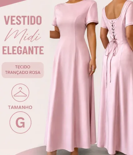VESTIDO MIDI ELEGANTE TECIDO TRANÇADO. Confortável e sofisticado. Tamanho G.
