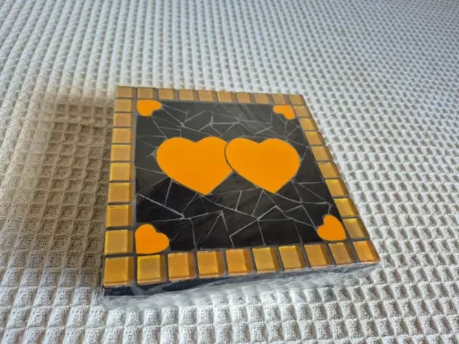 Porta jóias em MDF com mosaico de azulejos tamanho 16,5 x 16,5 cm
