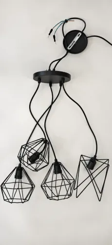 Lustre Pendente Geométrico Aramado Preto - 4 Lâmpadas