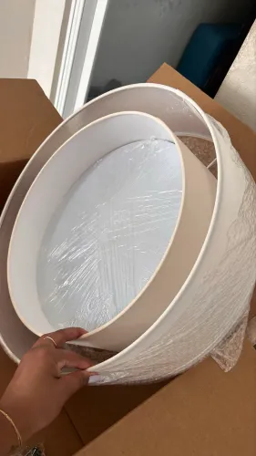 Luminária De Teto Pendente Cúpula Dupla Linho Pérola