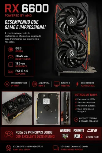 Placa de Vídeo AMD Radeon RX 6600 8GB GDDR6 