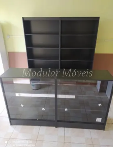 Balcões Vitrine + 2 Estantes Prateleiras - MDF Preto