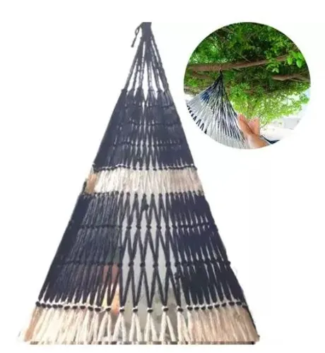 Rede de descanso artesanal modelo tarrafa azul e branco