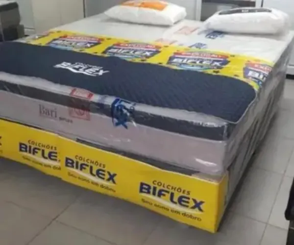 Cama box casal molas ensacadas/ biflex bege