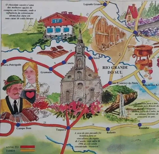 Sul da Serra ao Mar - R.G. Sul e Santa Catarina - Mapa/pôster antigo de turismo