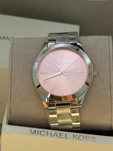 Relógio Michael Kors Feminino Aço Prata com Mostrador Rosa + Caixa Completa e Manual