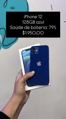 iPhone 12 / 128GB / Azul /Saúde de bateria 79% / R$ 1.950,00