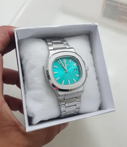 Relógio Masculino Pulseira de Aço Inoxidável Mostrador Turquesa Esportivo Fino