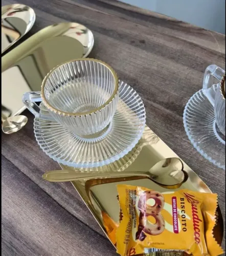 Bandeja em aço inoxidável dourado, decorativa 23cm x 9cm 