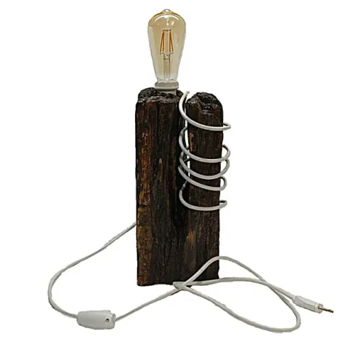 Luminária de Mesa Rústica Madeira de Demolição E27 Bivolt
