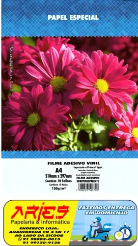 FILME ADESIVO VINIL SEMITRANSPARENTE MASTERPRINT A4 10 FOLHAS 150G