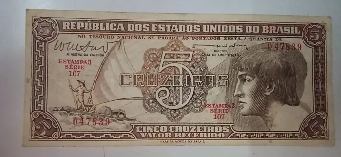 Cedula 5 Cruzeiros 1962 Indio Serie 107