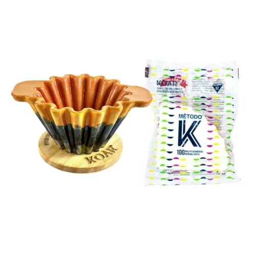 Conjunto Porta Filtro Koar Café Cerâmica Amarelo Azul 100 Filtros De Papel