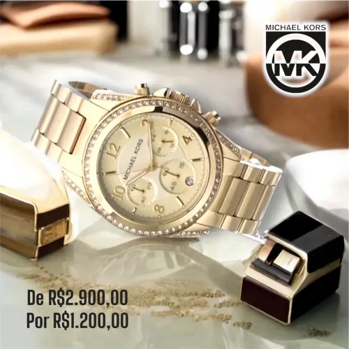 Relógio Michael Kors 5166 Dourado Gold Cravejado de Brilhantes