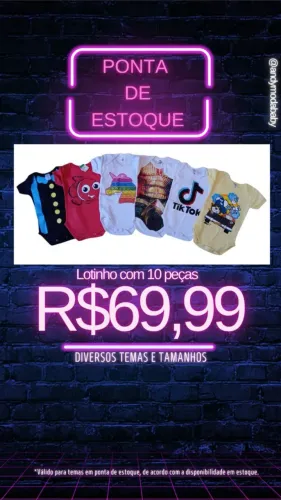 Lote com 10 Bodies Infantis (Novos) - Diversos Temas e Tamanhos