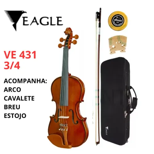 Violino Eagle 3/4, NOVO com Estojo, Arco, Breu