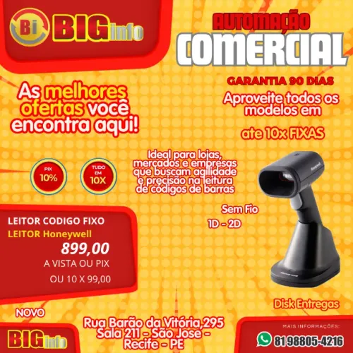 Leitor de Codigo de Barras Sem Fio Honeywell HH492 2D