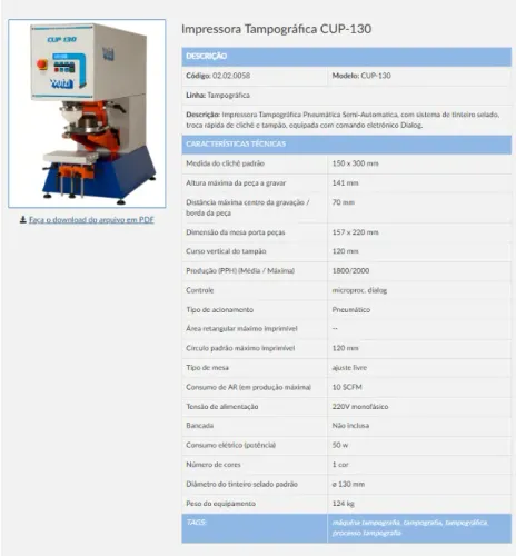 Máquina Tampografia CUP 130