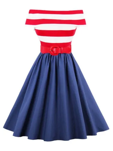 Vestido listrado com azul