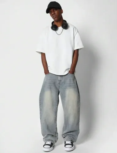 Calça Jeans Baggy Oversized Streetwear Ice Blue Vintage Tam G
