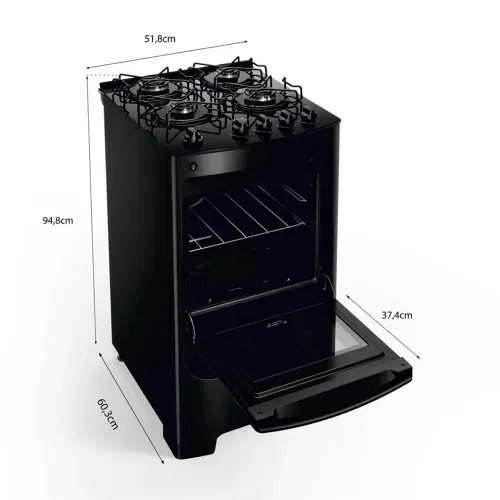 Fogão Consul 4 Bocas com Mesa de Vidro e Grades Individuais Bivolt - Preto