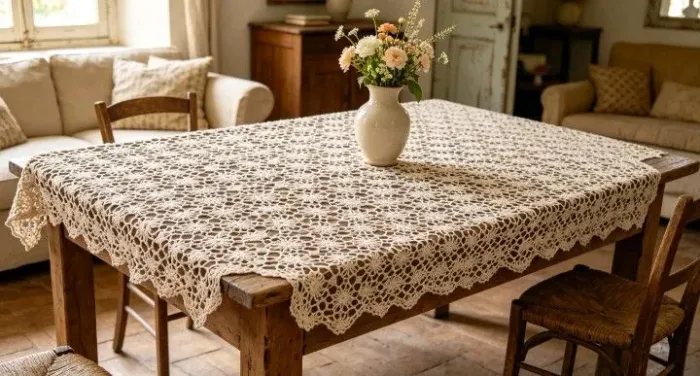 Toalha clássica antiga de crochê artesanal vestido floral 2 m x 1,32