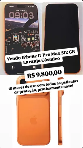 iPhone 17 Pro Max Laranja Cósmico 512GB 10 meses de uso