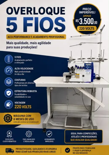 Máquina de costura 5 fios - 3.800,00