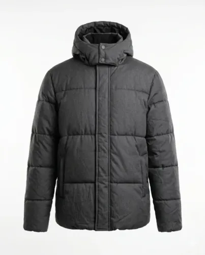 Jaqueta Puffer com Capuz e Gola Alta com Botões