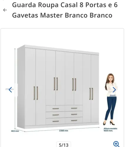 Vendo roupeiro casal usado 8 portas 6 gavetas em bom estado.