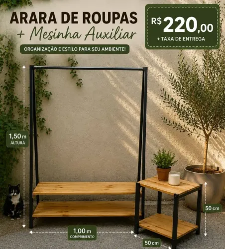 Arara para roupas e sapatos + mesinha auxiliar