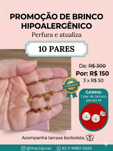 Kit 10 brincos folheados a ouro 18k por R$ 150