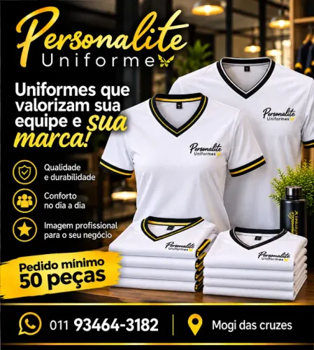 Uniformes para te acompanhar no seu dia a dia é com nós da PERSONALITE Uniformes.