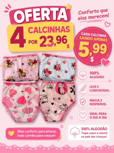 Kit 4 calcinhas infantil 