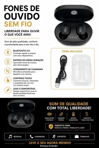 Fone de ouvido sem fio