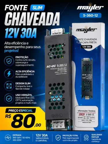 Fonte Chaveada Slim 12V 30A