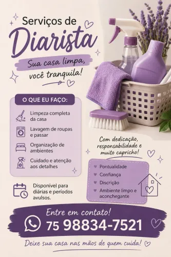 DIARISTA DISPONÍVEL | FEIRA DE SANTANA