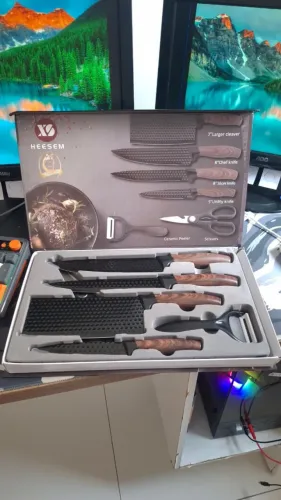 Jogo Conjunto De Facas Cozinha Churrasco Inox 6 Peças Antiaderente Heesem (Novo)