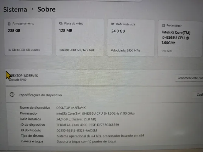 Notebook Dell Latitude 5490 core i5 Touch 24gb ram