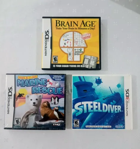 3 jogos Nintendo DS Brian Age, Steeldiver e Marine rescue Lacrado