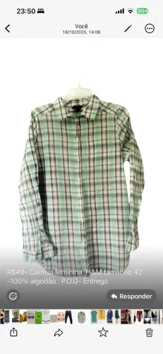 Camisa feminina H&M tamanho 42 -100% algodão 