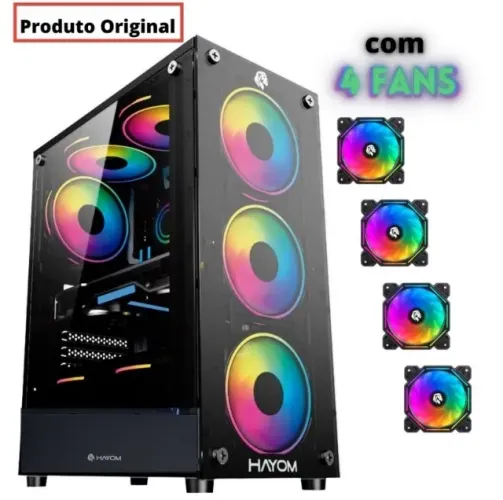 Gabinete Gamer GB1749 com 4 Fans RGB Inclusas Com Lateral de Vidro Temperado Hayom