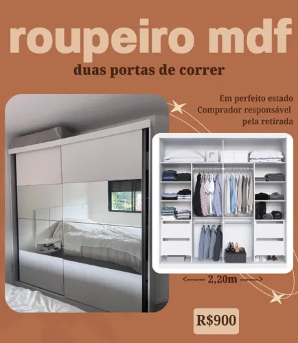 Roupeiro MDF 2 portas de correr em perfeito estado