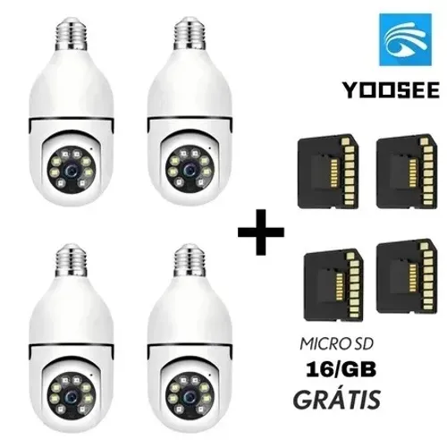Promoção Relâmpago!! Kit 4 Câmera Lâmpada Inteligente Wifi IP 360 Rastreamento + 4 SD 16GB