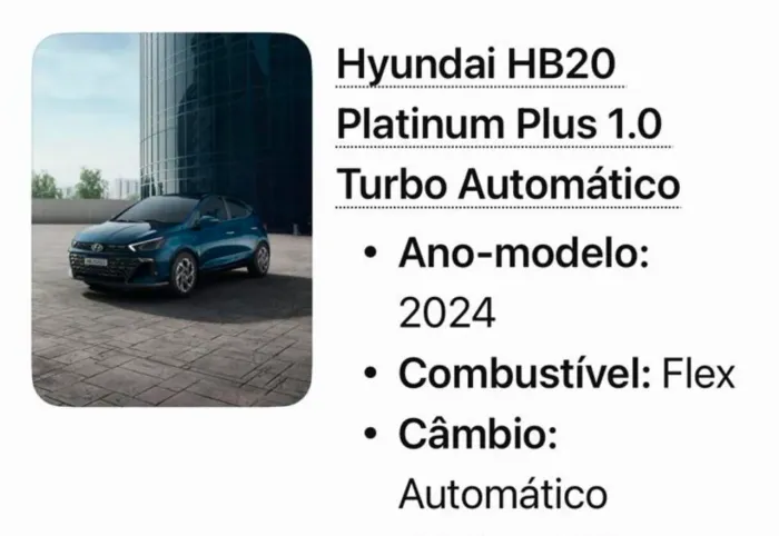 Hyundai HB20 Platinum Plus 1.0 TB Flex 12V AUT 2024