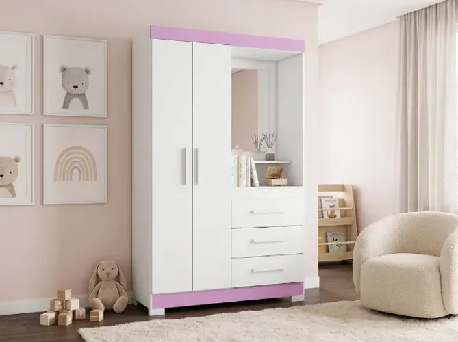 Guarda Roupa Solteiro NT 5170 Rosa / Off White Notável - Frete Grátis