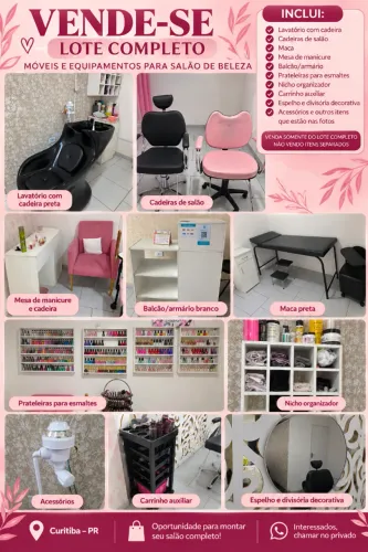 Vende-se Lote Completo de Móveis e Equipamentos para Salão de Beleza