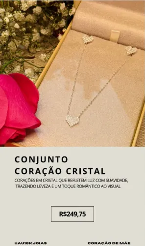 Conjunto Coração Cristal em Prata 925